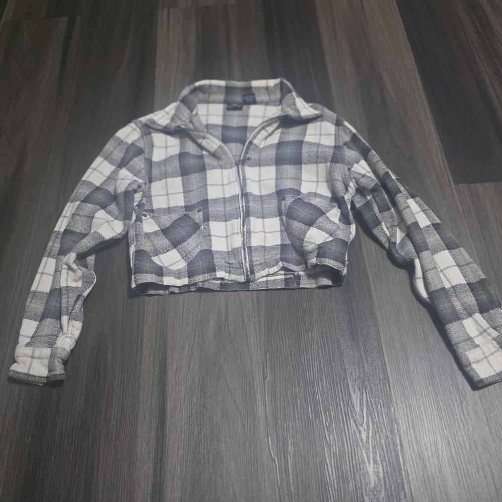 Vintage Y2K Xhilaration Plaid Flannel Jacket Cropped Full Zip Grunge Punk Medium